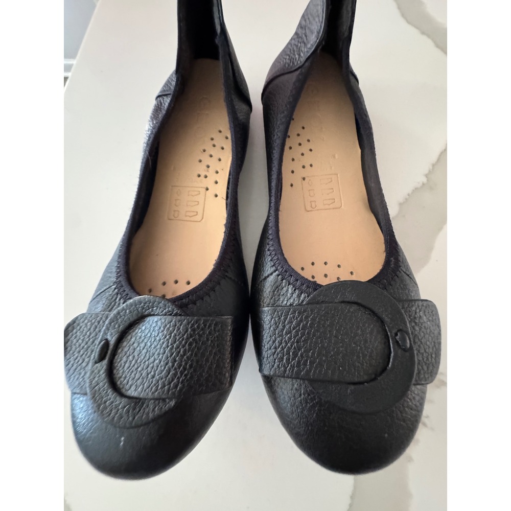 Women’s Black Leather Ballet Flats with Decorative Buckle